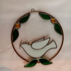 Stainglass Noah's Dove Window Hanging Vtg.